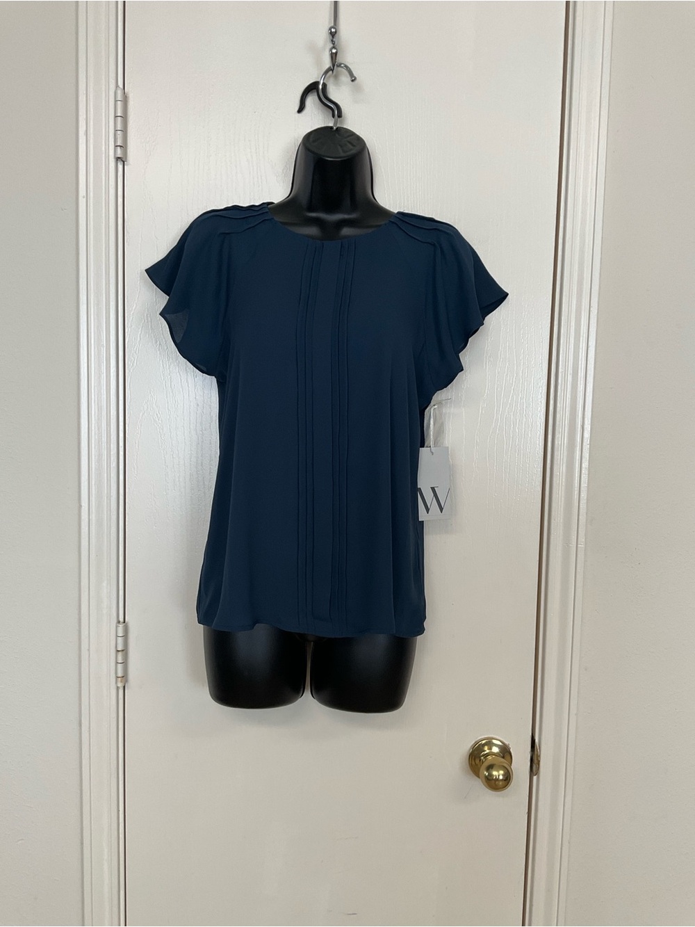 W by Worthing Navy Pintuck Ruffle Sleeve Top